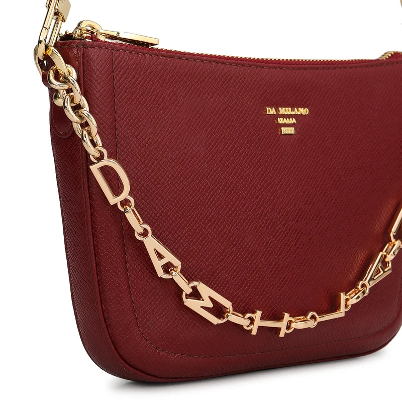 Da Milano Cherry Small Franzy Leather Baguette - Cherry for Women | Best Price UAE